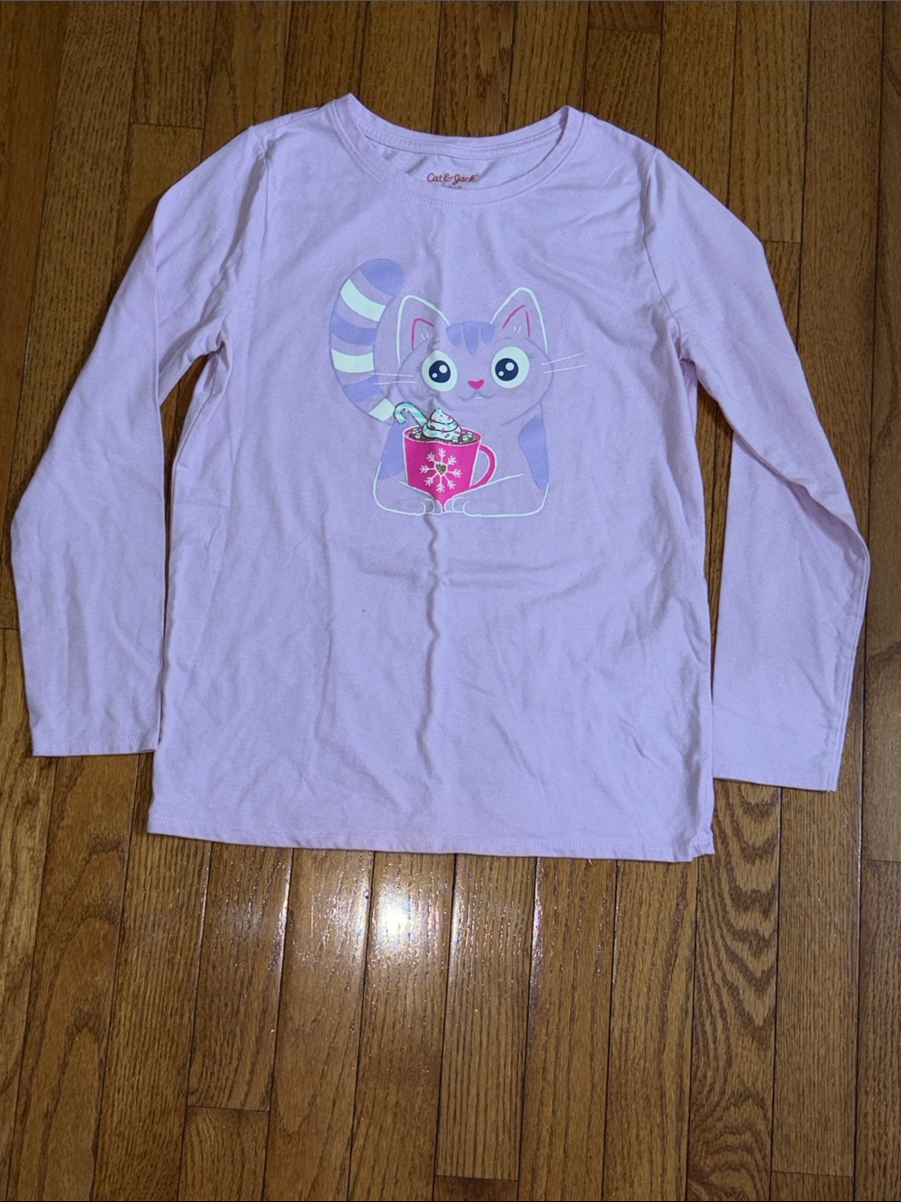 Cat & Jack Light Pink Long-Sleeve Top with Purple Cat Graphic